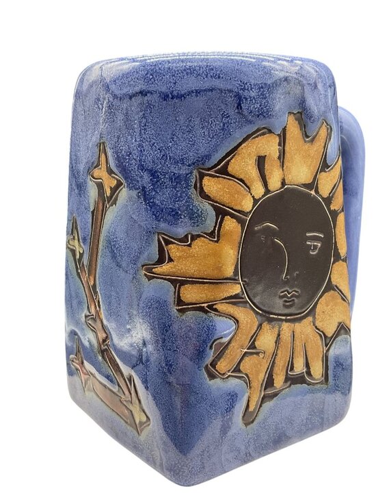 Geo Sun Mara Mug Leadfree Hand Painted Stoneware Pottery 4.25" x 3" x 4.5" - Picture 1 of 7